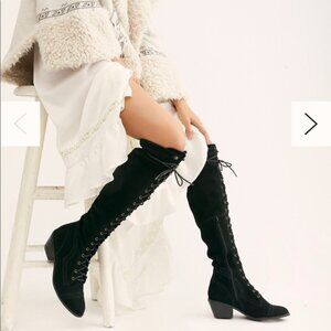 Jeffrey Campbell Free People Joe Black Suede Lace Up Knee High Boots 7